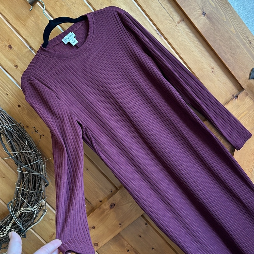 Calvin Klein ribbed long sleeve sweater dress burgundy sz Large